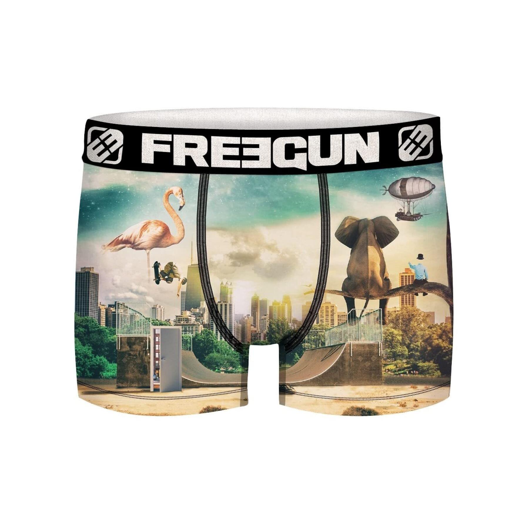 Boxer printed with surreal skate and surf elephant Freegun