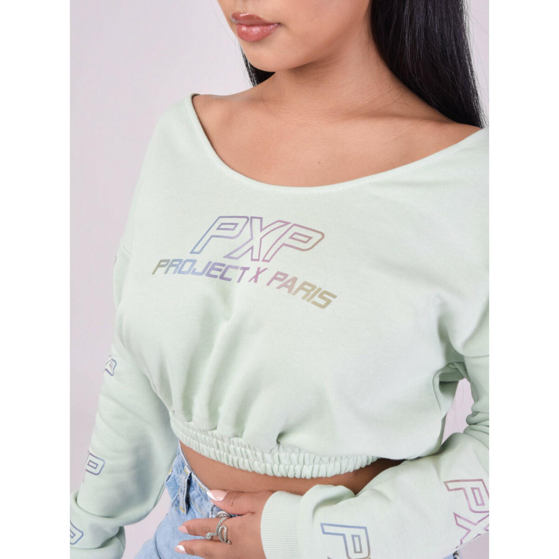 Short sweatshirt with large iridescent logo neckline woman Project X Paris