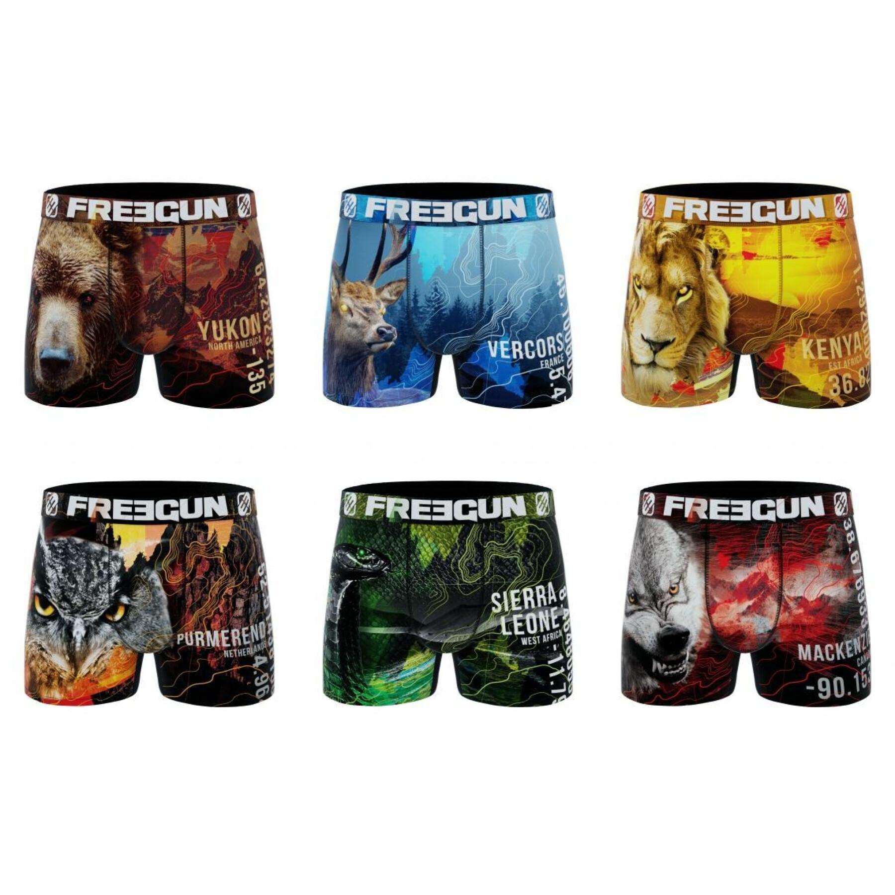 Recycled polyester boxer shorts Freegun Animal Savage (x6)