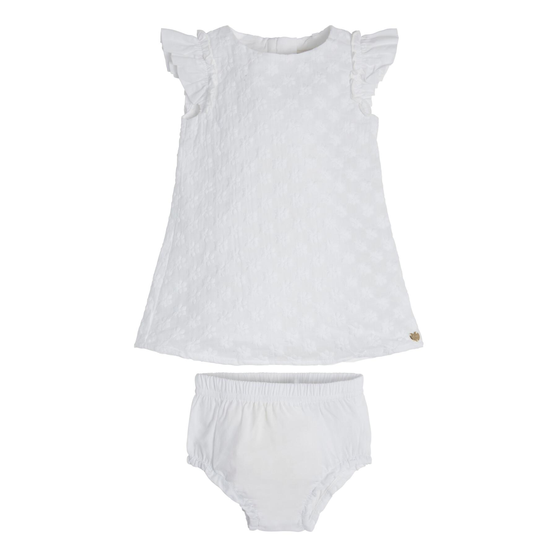 Set embroidered cotton muslin dress + baby girl panties Guess