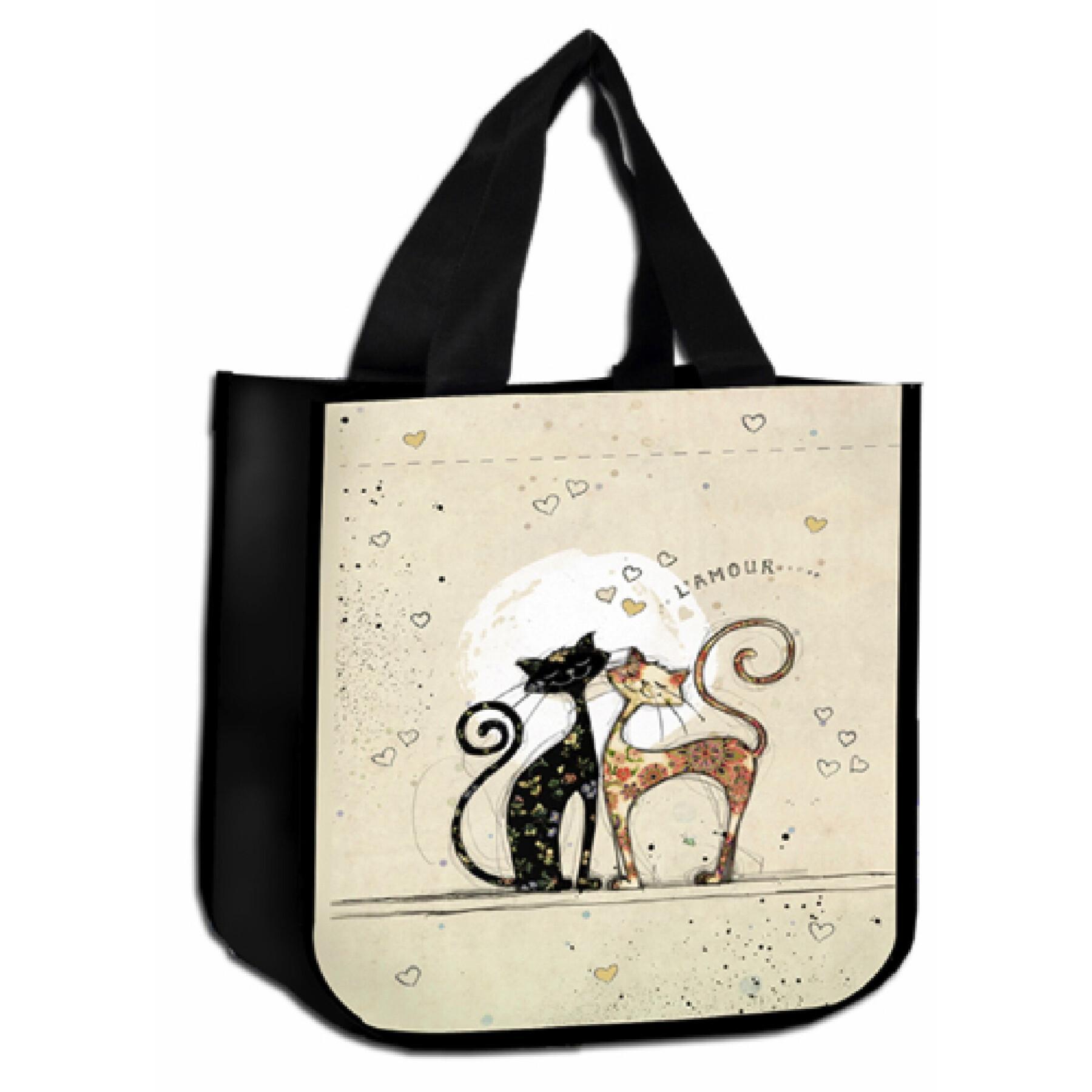 Recycled tote bag cats in love Kiub Bug Art PM