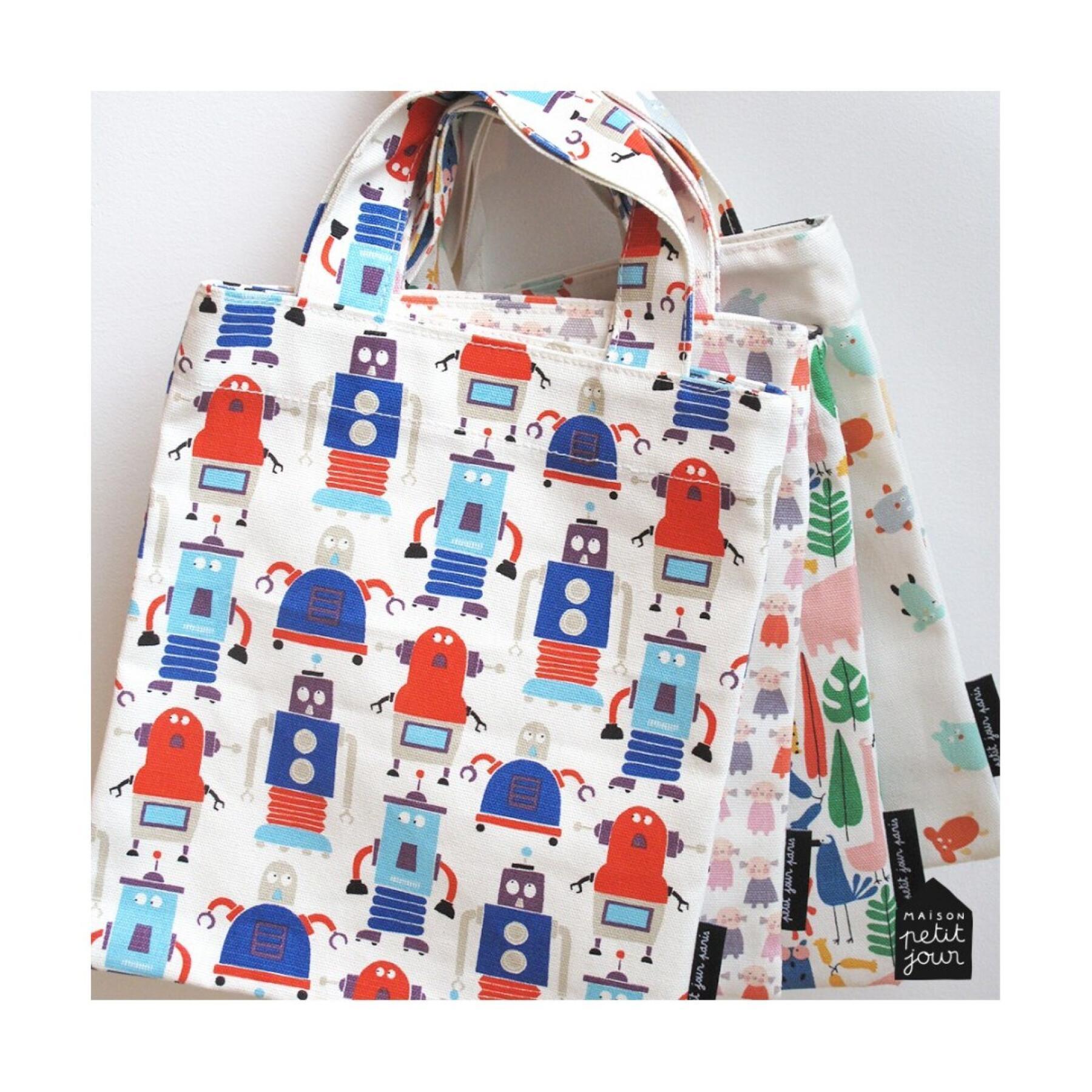 Children's mini tote bag Petit Jour Les Robots