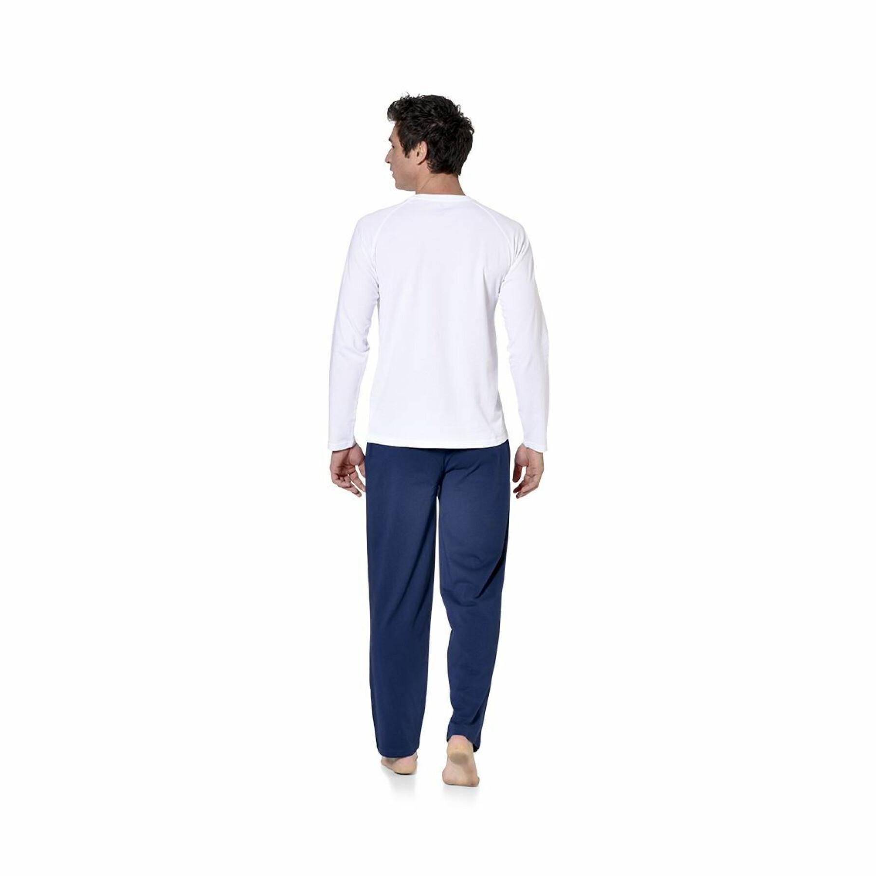 Long pajama set with two-tone round neck t-shirt dom Serge Blanco