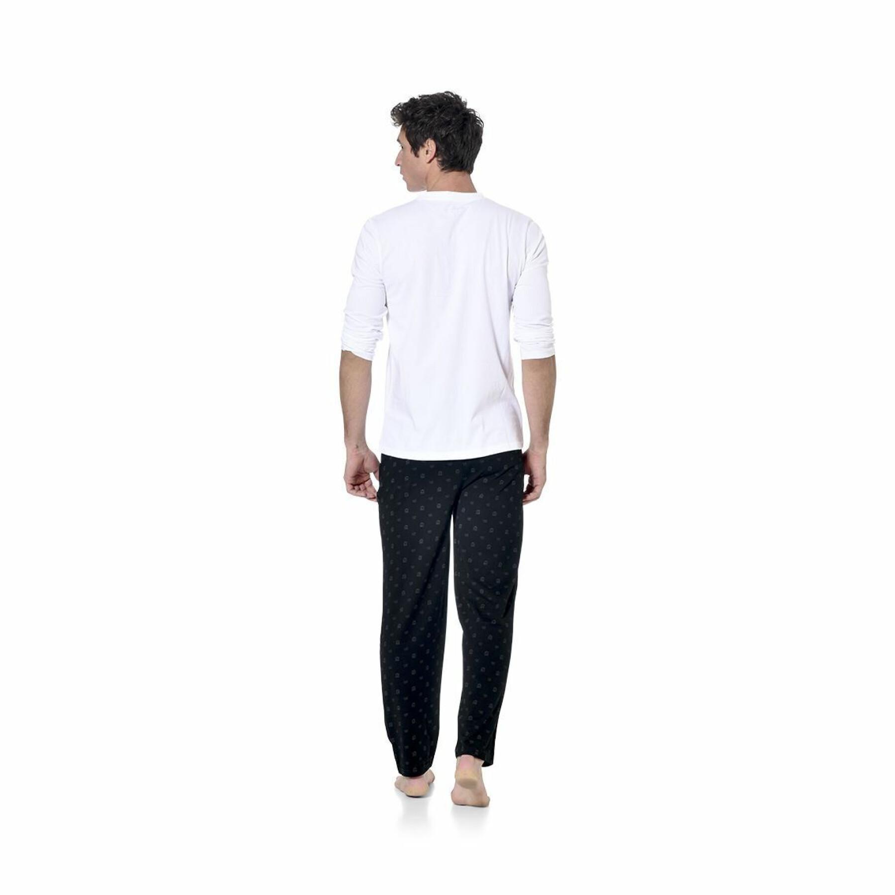 Long pajama set with two-tone v-neck t-shirt gan Serge Blanco