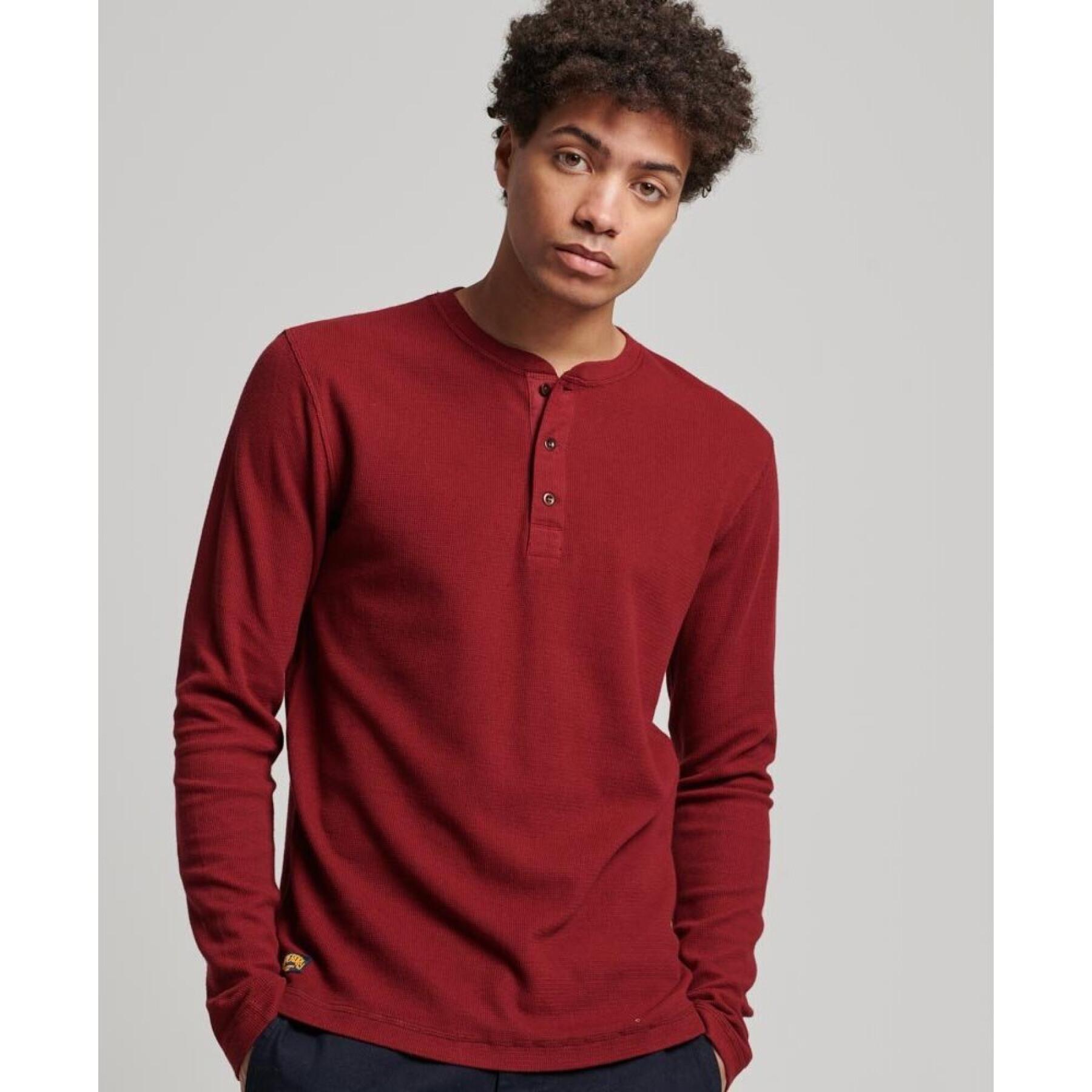 Long-sleeved embossed T-shirt with Tunisian collar Superdry