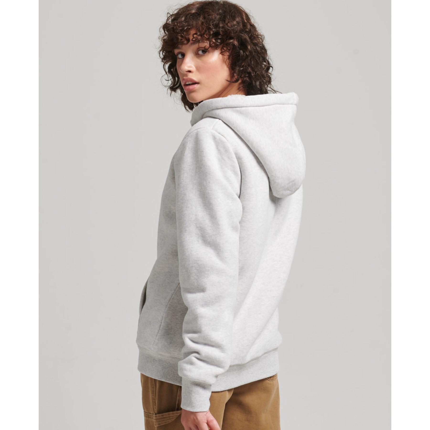 Hoodie with zip and lining in woolen skin for women Superdry