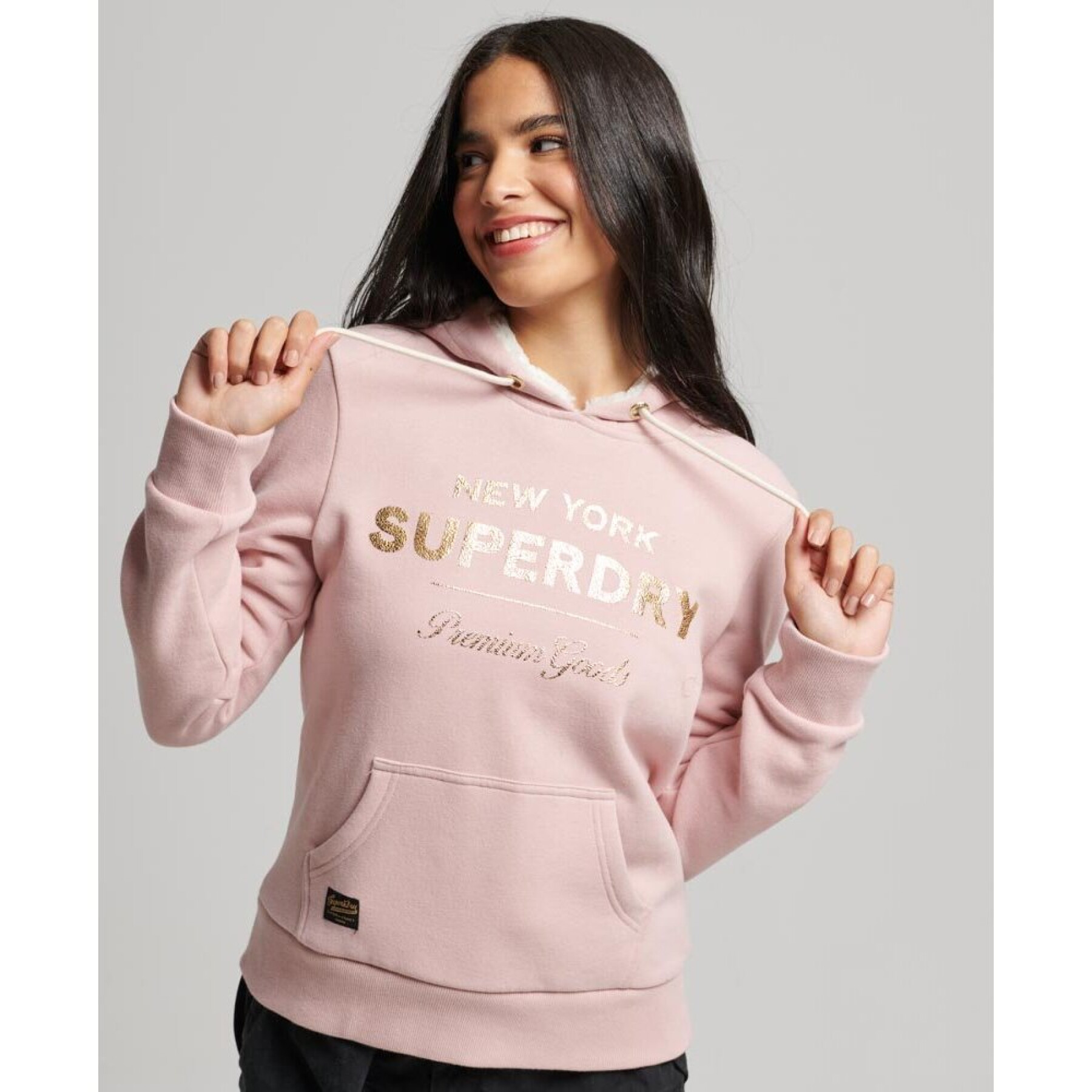 Women's hooded sweatshirt with metallic logo Superdry Luxe