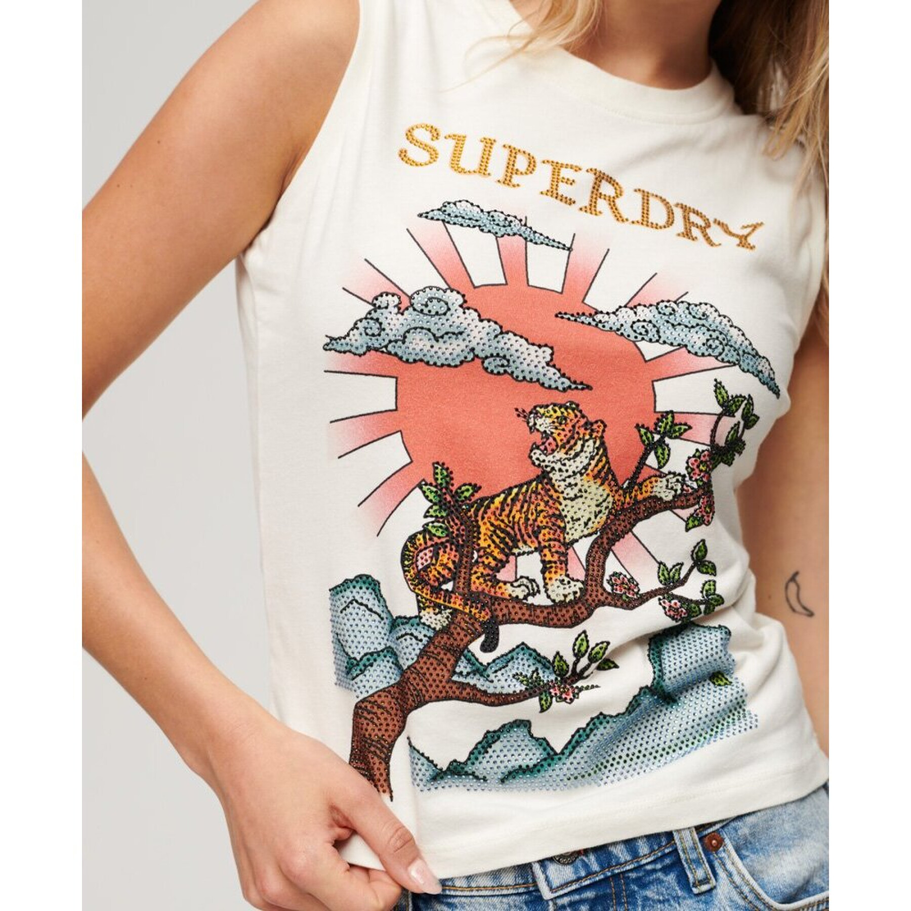 Women's rhinestone tank top with tattoo effect Superdry