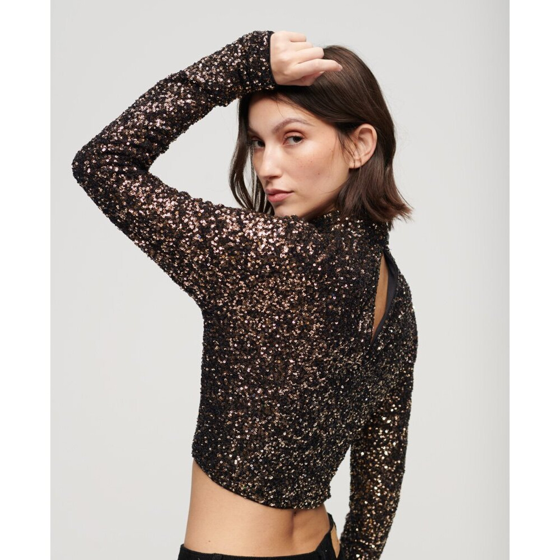 Women's long-sleeved short T-shirt with sequins Superdry