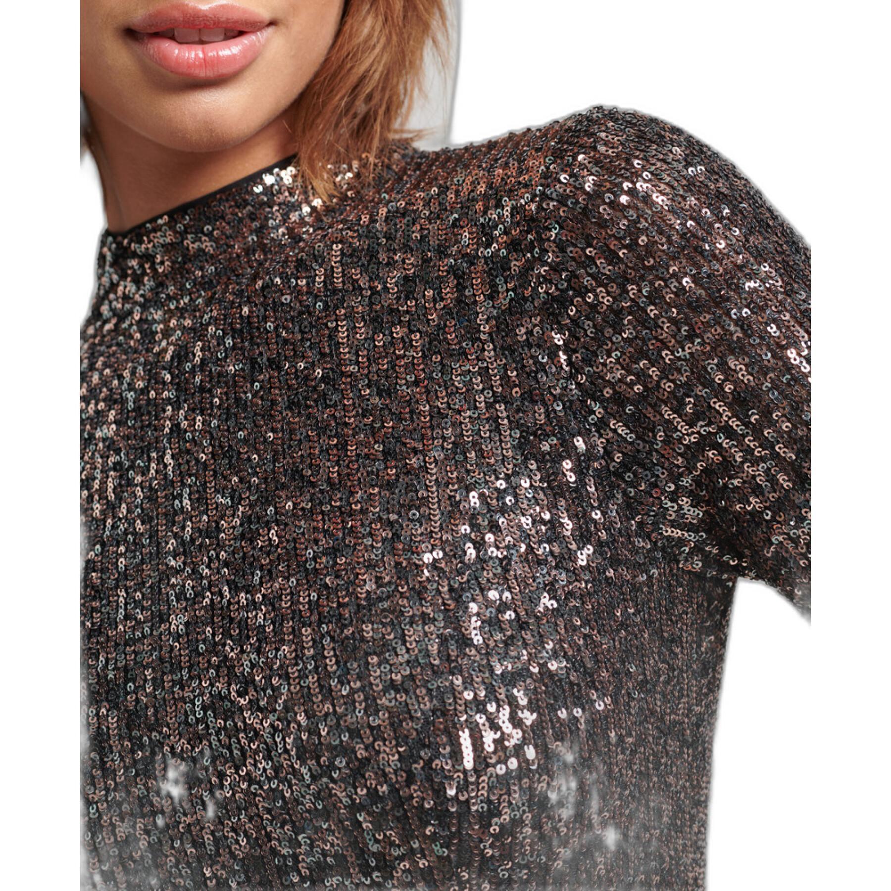 Glittering mid-length dress with long sleeves and halter top for women Superdry