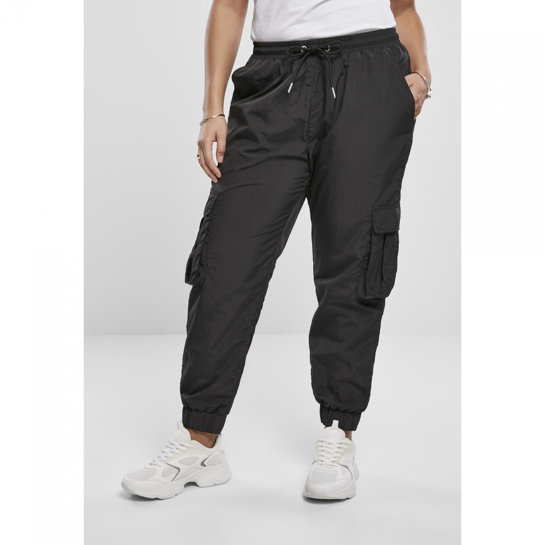 Women's trousers Urban Classics high waist crinkle nylon cargo (large sizes)