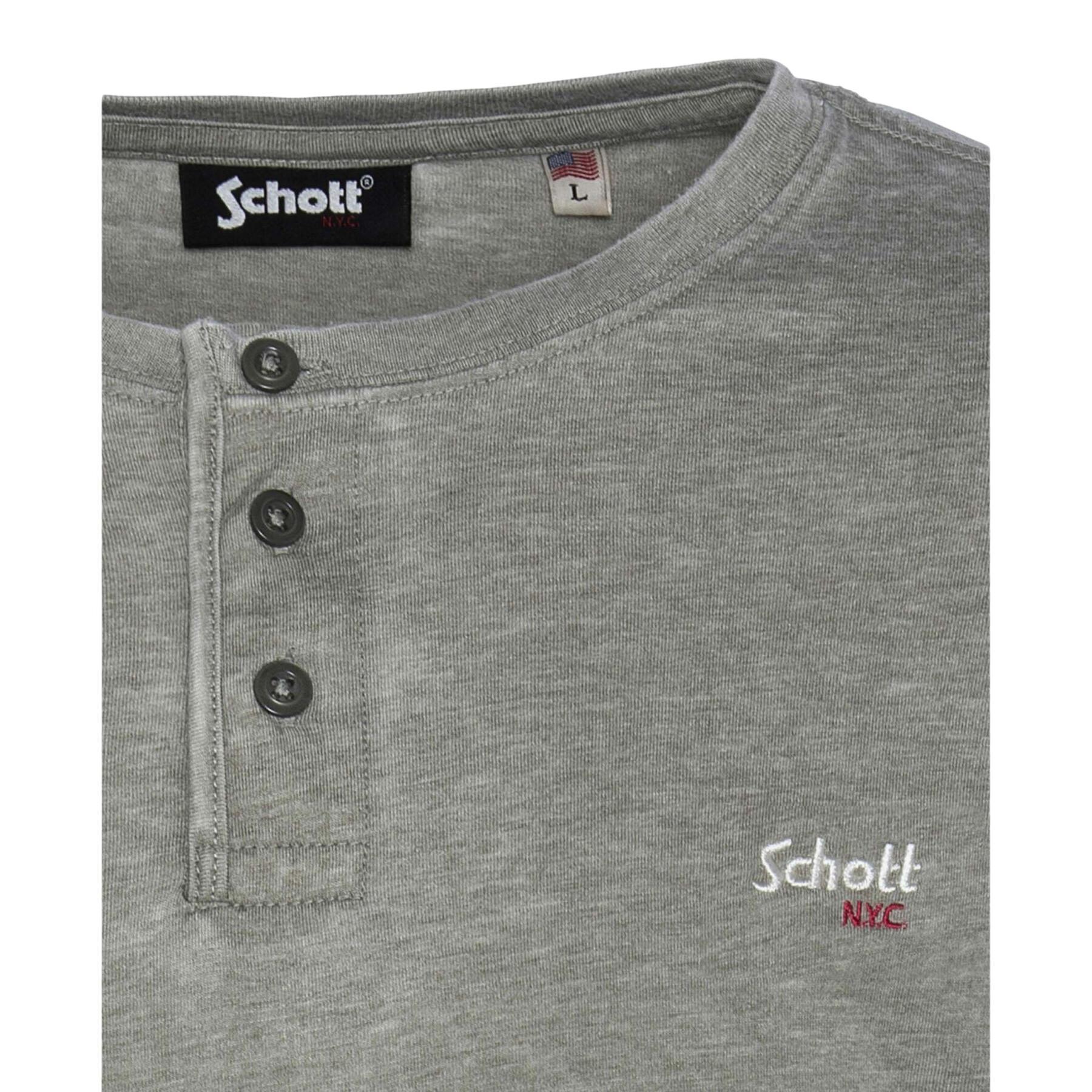 Long sleeve t-shirt with tunisian collar and embroidery on chest Schott
