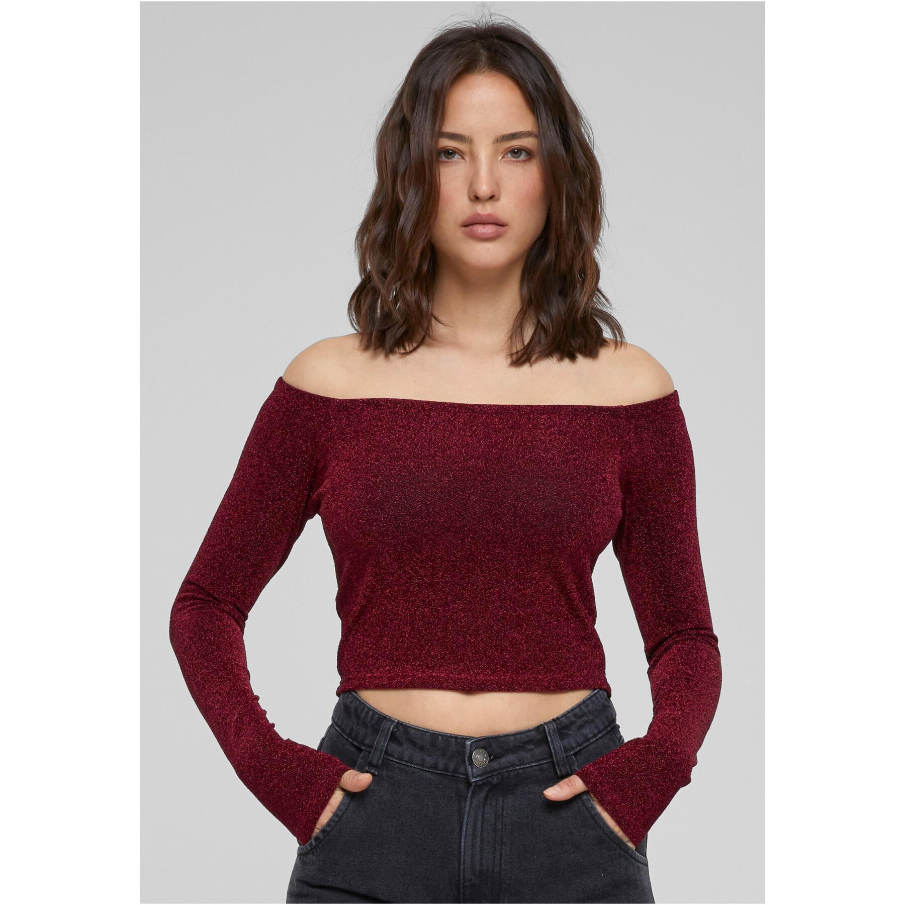 Women's long-sleeved sequined sweater with bare shoulders Urban Classics