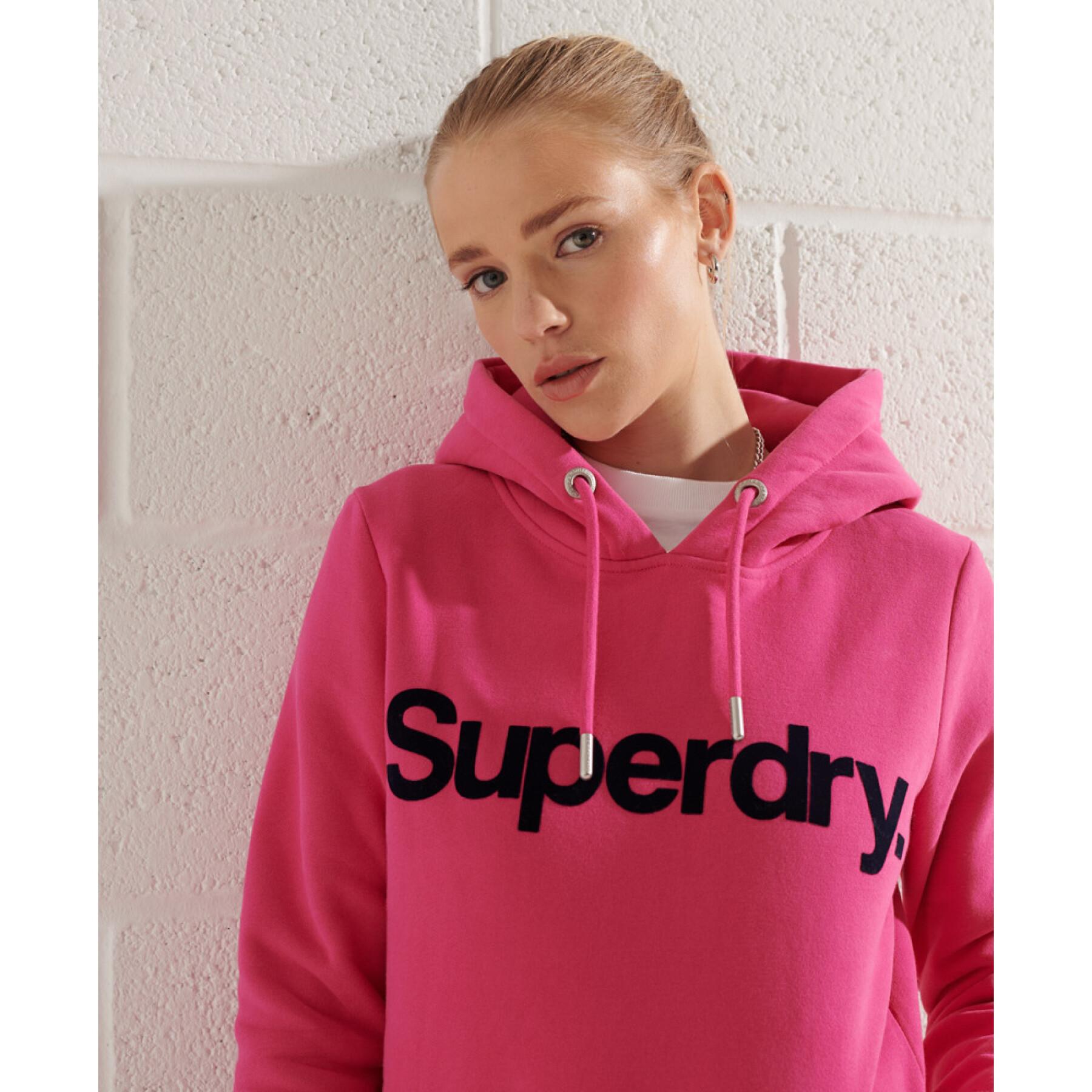 Women's logo flocked hoodie Superdry Core