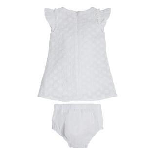 Set embroidered cotton muslin dress + baby girl panties Guess