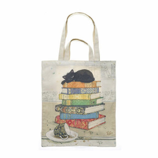 Rectangular canvas tote bag kitten books Kiub Bug Art