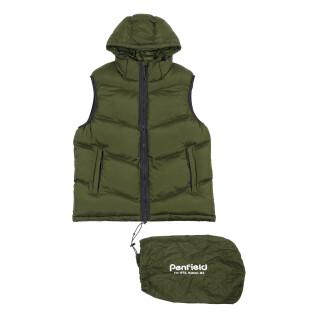Quilted hooded vest with angle Penfield Hudson script quilt ripstop