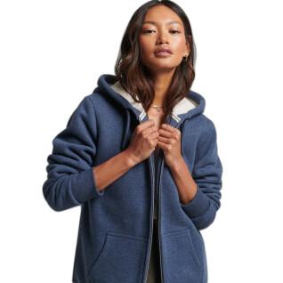 Hooded sweatshirt with zip and lining in woolen skin for women Superdry