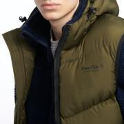 Quilted hooded vest with angle Penfield Hudson script quilt ripstop