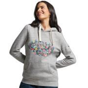 Sweatshirt hoodie with floral pattern and women's inscription Superdry